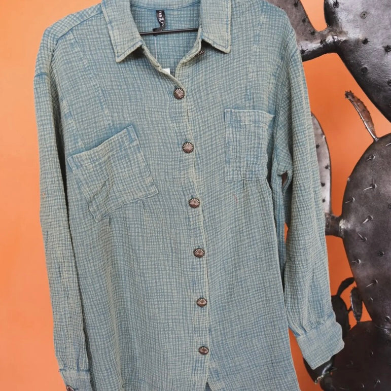 Acres Teal Button up