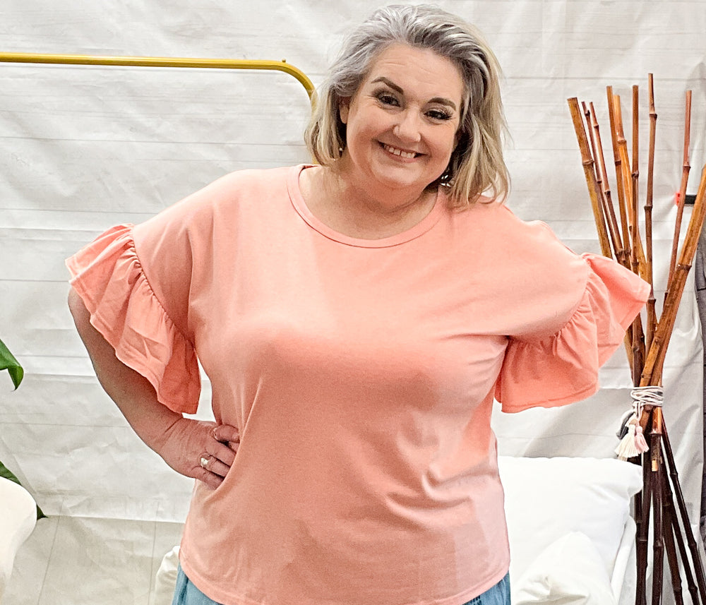 Georgia Peach Ruffle Sleeve Tee Top