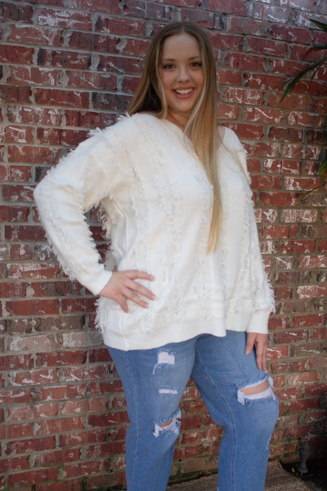 Pure Snow Fringe Sweater