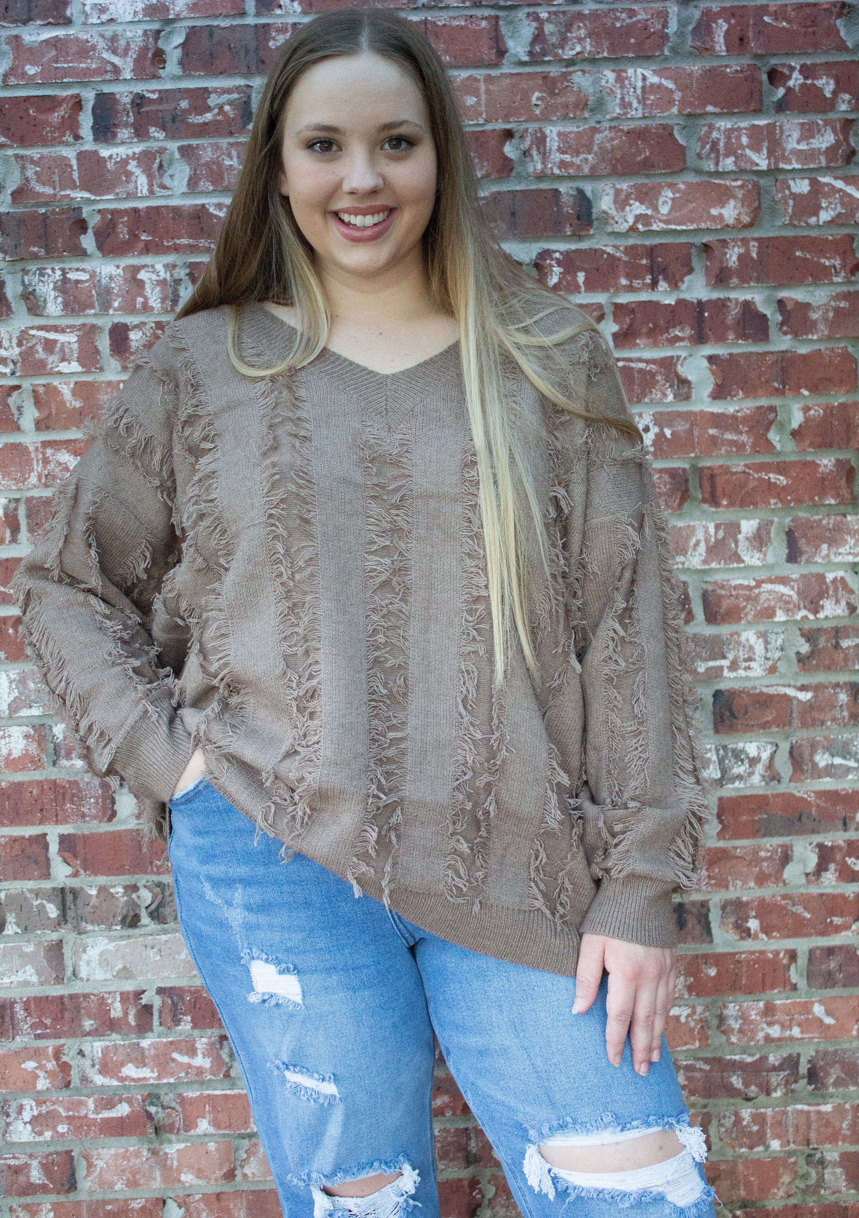 Mocha Fringe Sweater