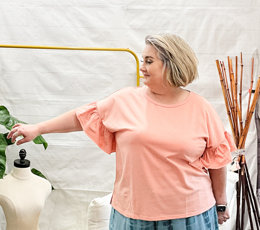 Georgia Peach Ruffle Sleeve Tee Top