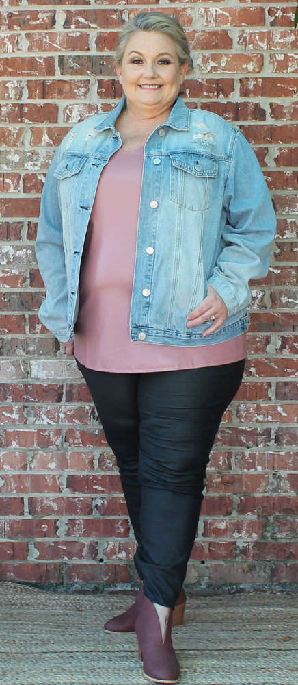 Uptown Vegan Leather V-Neck Top Blush