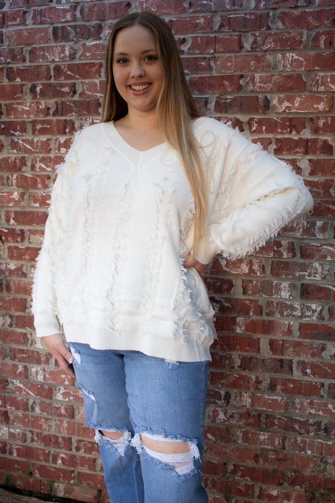 Pure Snow Fringe Sweater